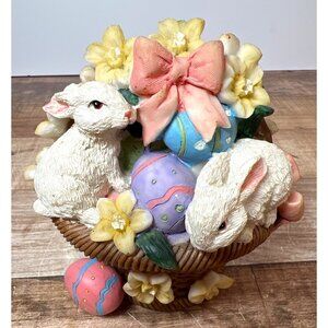 Easter Bunny With Flowers & Painted Eggs Hand-Painted Resin Decoration